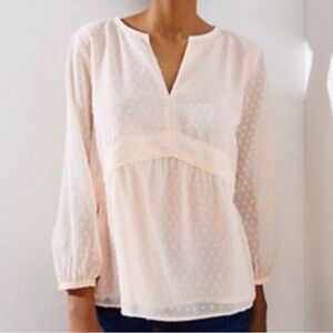 LOFT Light Pink Swiss Dot Peasant Blouse Women’s M Peplum Lined Long Sleeves